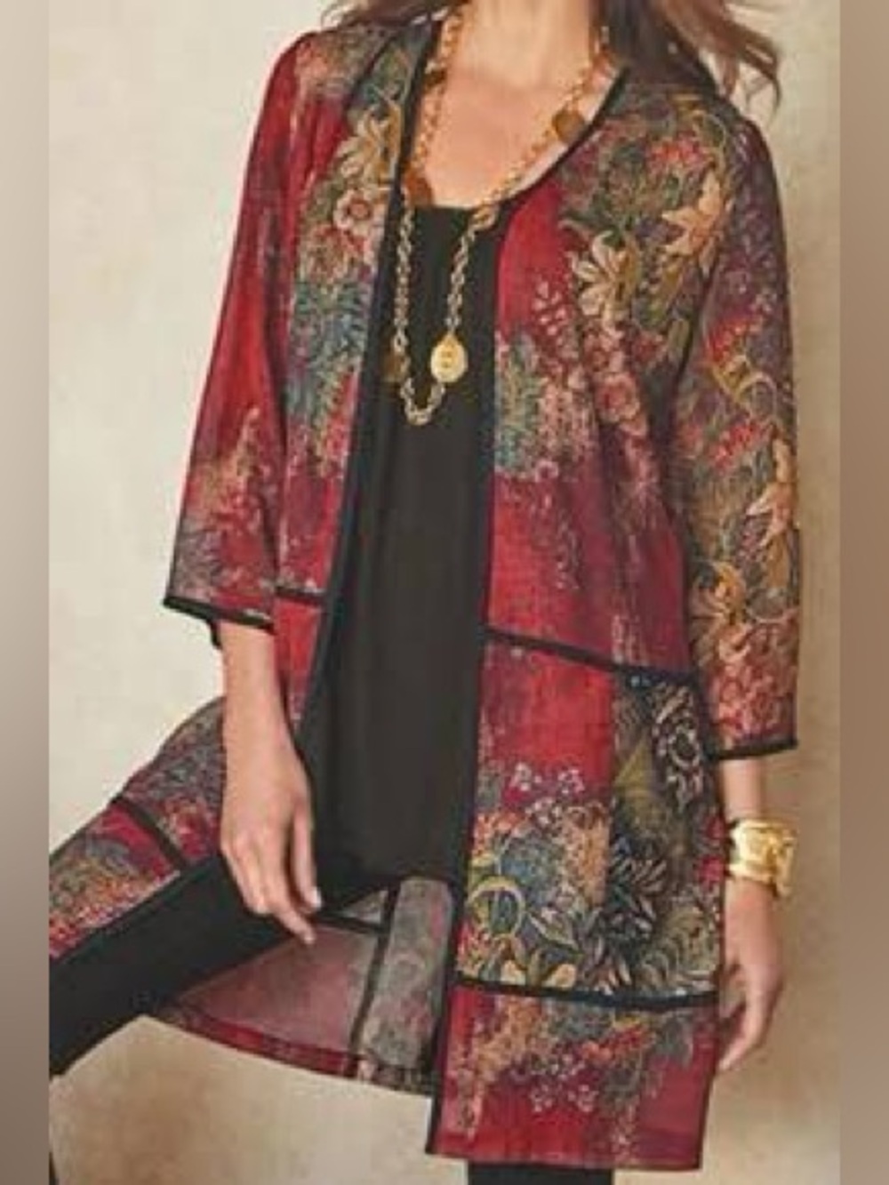 Soft Surroundings Prosperity sheer Topper Kimono, size 2X.